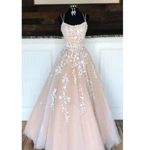 Champagne prom dress wedding dress haltered A line